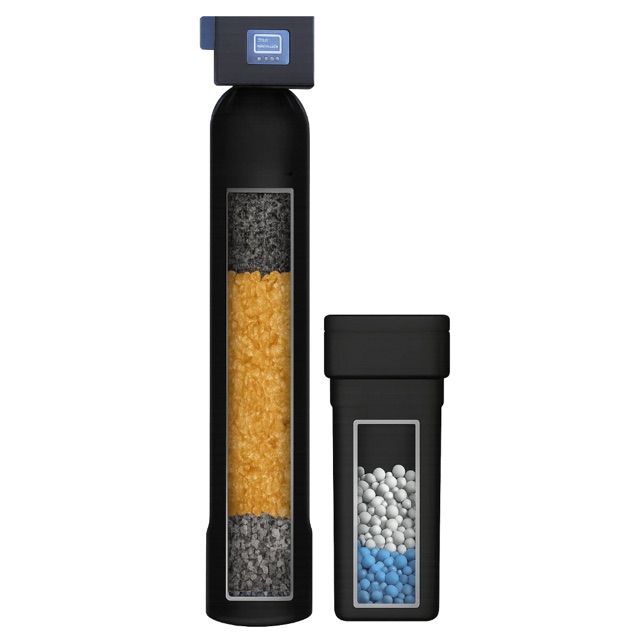 The whole home system: softener and carbon filtration in one tank, plumbed into the main line